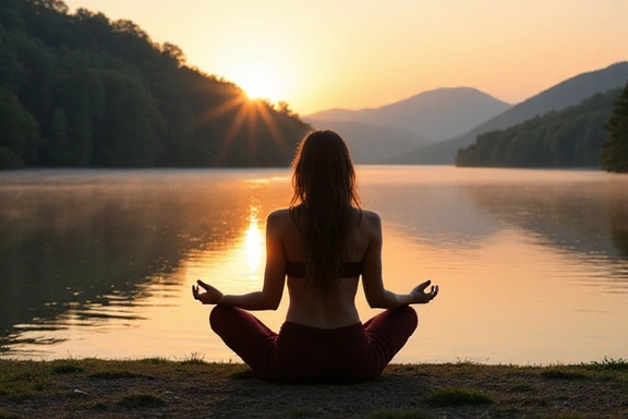 Persona che medita in una posizione yoga con uno sfondo naturale e sereno