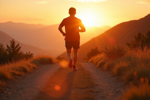 Un uomo che corre all'aperto in un paesaggio naturale e montuoso