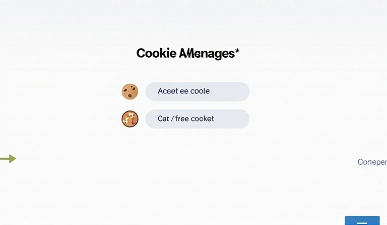 Illustrazione di un browser web con un popup di gestione dei cookie, che mostra opzioni per accettare o rifiutare i cookie.