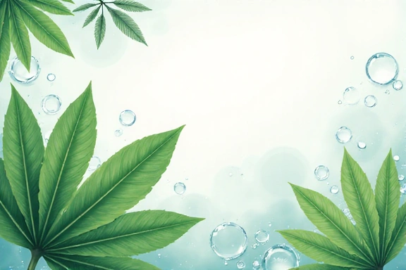 Illustrazione stilizzata di foglie verdi e gocce d'acqua che simboleggiano equilibrio e natura
