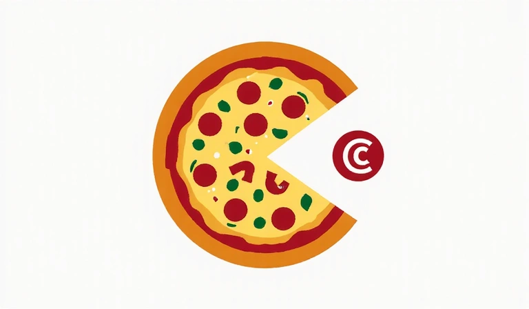 Un logo stilizzato di pizza con un copyright